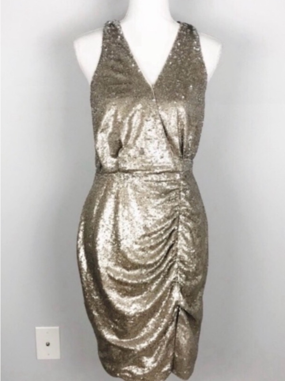 The Jetset Diaries Gold Sequin Ruched Fitted Dress